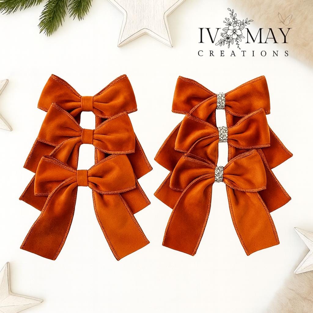 Luxury Handmade Velvet Christmas Tree Bows: Copper, Burnt Orange, Rust (Set of 3 or 6)
