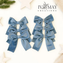 Load image into Gallery viewer, Luxury Handmade Velvet Christmas Tree Bows: Clip-On Decorations, Pale Blue - Dusty Blue
