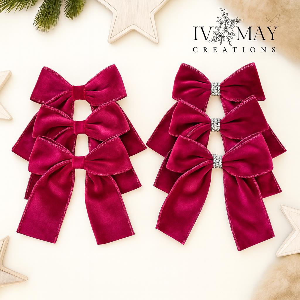 Luxury Handmade Velvet Christmas Tree Bow Clip: Hot Pink Holiday Decor