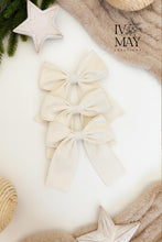 Load image into Gallery viewer, Luxury Handmade Velvet Christmas Tree Bows: Clip-On Holiday Decor - Cream / White
