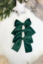 Load image into Gallery viewer, Luxury Handmade Velvet Christmas Tree Bows: Bottle Green Clip-On Decorations - Bottle Green - Forest Green
