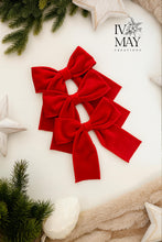 Load image into Gallery viewer, Luxury Velvet Christmas Tree Bows: Clip-On Red Holiday Decor
