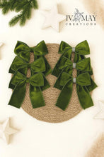 Load image into Gallery viewer, Luxury Handmade Velvet Christmas Tree Bows: Olive Green Clip-On Ornaments
