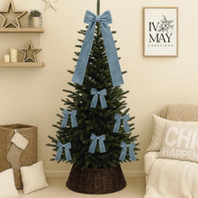 Load image into Gallery viewer, Luxury Handmade Velvet Christmas Tree Bow Topper: Clip-On Holiday Decor - Dusty Blue - Pale Blue
