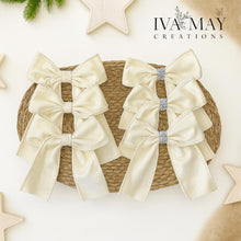 Load image into Gallery viewer, Luxury Handmade Velvet Christmas Tree Bows: Clip-On Holiday Decor - Cream / White
