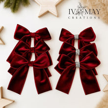 Load image into Gallery viewer, Luxury Handmade Velvet Christmas Tree Bows: Clip-On Burgundy Red Ornaments
