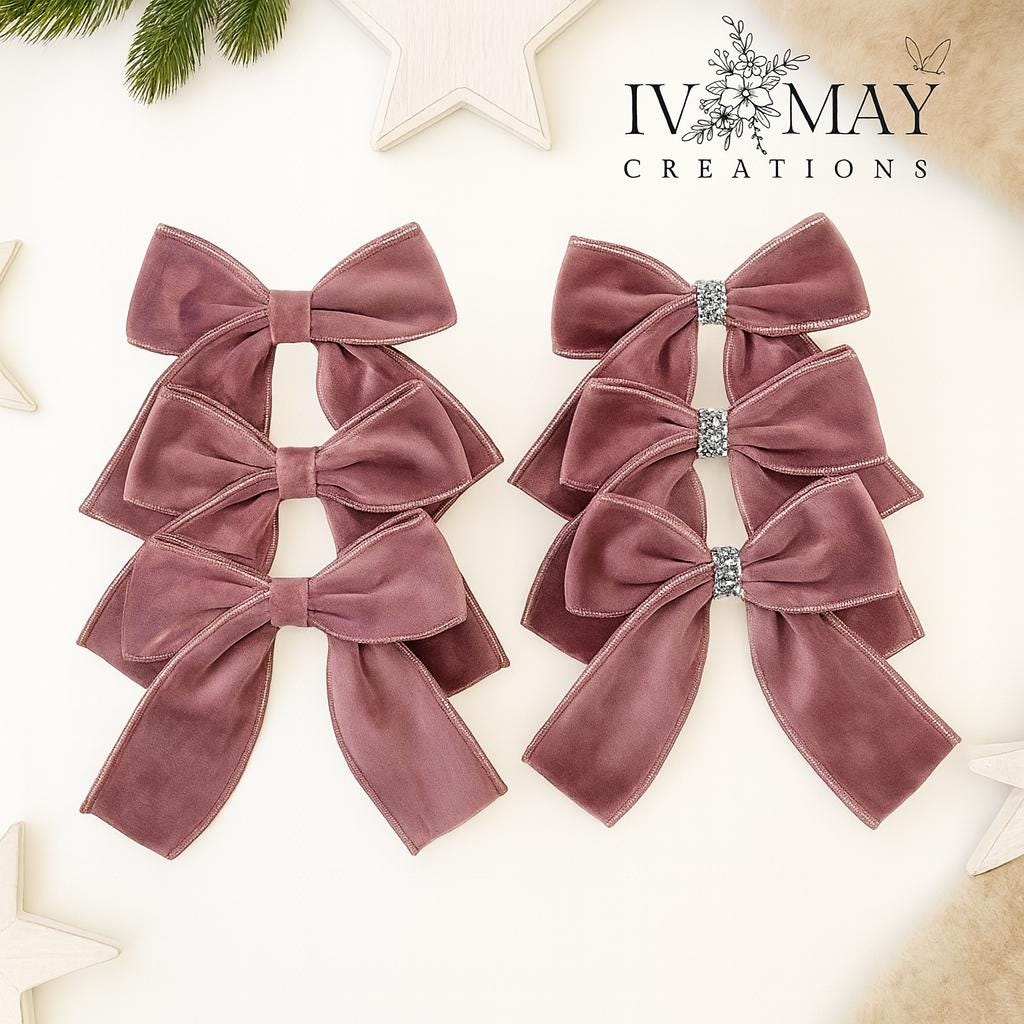 Luxury Handmade Velvet Christmas Tree Bow: Dusty Pink Clip-On Ornament - Dusty Pink