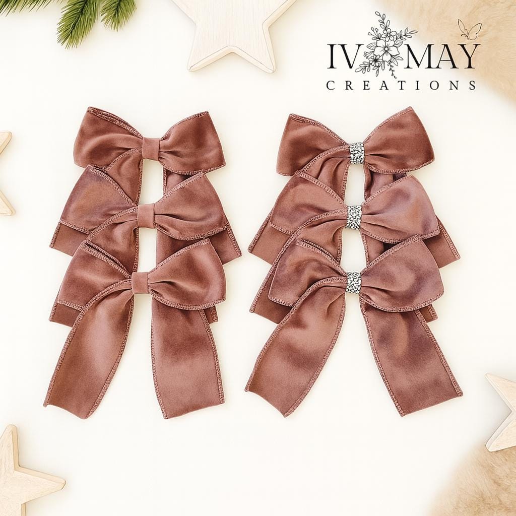 Luxury Handmade Velvet Christmas Tree Bows: Rose Gold Clip-On Ornaments - Light Dusty Pink - Rose Pink