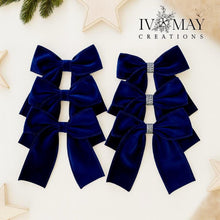 Load image into Gallery viewer, Luxury Handmade Velvet Christmas Tree Bows: Navy Blue Clip-On Ornaments
