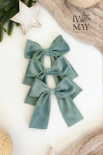 Load image into Gallery viewer, Luxury Velvet Christmas Tree Bows: Mint - Sage Green Clip-on Decorations - Duck Egg
