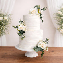 Load image into Gallery viewer, Ivory Wedding Cake Flowers Set with Eucalyptus | Artificial Cake Decorations | Cake Flower Arrangement for Wedding Cakes UK
