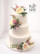 Load image into Gallery viewer, Peach &amp; Pink Floral Cake Topper Set, Wedding Christening Decoration
