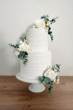 Load image into Gallery viewer, Ivory Wedding Cake Flowers Set with Eucalyptus | Artificial Cake Decorations | Cake Flower Arrangement for Wedding Cakes UK
