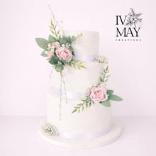 Load image into Gallery viewer, White Wedding christening cake flower arrangement topper foam roses more colours available
