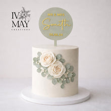 Load image into Gallery viewer, Personalised Mr and Mrs Cake Topper – Sage Acrylic Round Wedding Décor
