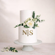 Load image into Gallery viewer, Brushed Gold Acrylic Cake Charm:  acrylic initials - Wedding Cake Acrylic Topper
