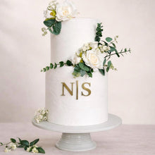 Load image into Gallery viewer, Brushed Gold Acrylic Cake Charm:  acrylic initials - Wedding Cake Acrylic Topper
