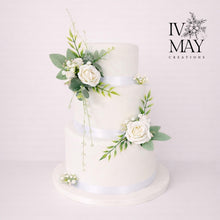 Load image into Gallery viewer, White Wedding christening cake flower arrangement topper foam roses more colours available
