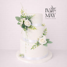 Load image into Gallery viewer, White Wedding christening cake flower arrangement topper foam roses more colours available
