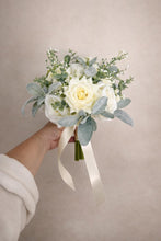Load image into Gallery viewer, Ivory Silk Rose Wedding Bouquet: Sage Green Eucalyptus Gypsophila, Silk Roses
