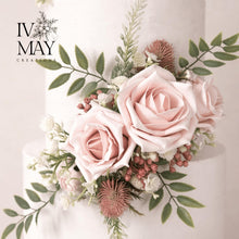 Load image into Gallery viewer, Ivory - Blush Rose Cake Decoration | Gypsophila Bunch &amp; Garland | Wedding Cake Topper Flowers
