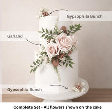 Load image into Gallery viewer, Ivory - Blush Rose Cake Decoration | Gypsophila Bunch &amp; Garland | Wedding Cake Topper Flowers
