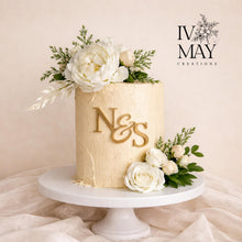 Load image into Gallery viewer, Brushed Gold Acrylic Cake Charm:  acrylic initials - Wedding Cake Acrylic Topper
