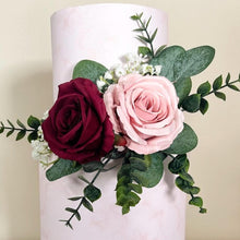 Load image into Gallery viewer, Burgundy Red - Dusty pink Rose Cake Topper: Silk Flower Wedding Garland - Cake flowers
