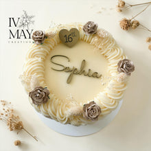 Load image into Gallery viewer, Sage Green - Dried Rose Cake Decorations |Personalised Acrylic Name Cake Topper | Custom Age Heart Topper |  Elegant  Birthday Cake Decor
