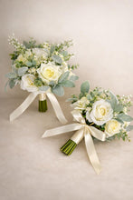 Load image into Gallery viewer, Ivory Silk Rose Wedding Bouquet: Sage Green Eucalyptus Gypsophila, Silk Roses
