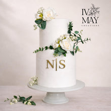 Load image into Gallery viewer, Brushed Gold Acrylic Cake Charm:  acrylic initials - Wedding Cake Acrylic Topper
