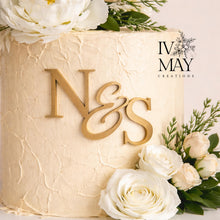 Load image into Gallery viewer, Brushed Gold Acrylic Cake Charm:  acrylic initials - Wedding Cake Acrylic Topper
