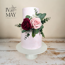 Load image into Gallery viewer, Burgundy Red - Dusty pink Rose Cake Topper: Silk Flower Wedding Garland - Cake flowers

