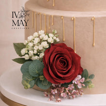 Load image into Gallery viewer, Dusty Pink &amp; Burgundy Silk Roses - Wedding christening cake flower arrangement topper mini eucalyptus roses and Gypsophila
