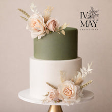 Load image into Gallery viewer, Cake decoration flowers - floral arrangement - Soft peach - Cream ivory - silk roses - Cake topper - With Dried Foliage - Cake Flowers
