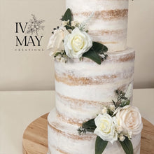 Load image into Gallery viewer, Silk Rose Cake Flowers - Cream Ivory - Soft Peach - Wedding Cake Flower Arrangement - Artificial Cake Flowers

