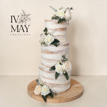 Load image into Gallery viewer, Silk Rose Cake Flowers - Cream Ivory - Soft Peach - Wedding Cake Flower Arrangement - Artificial Cake Flowers
