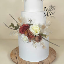 Load image into Gallery viewer, Burnt Orange - Cream - Artificial Cake Flowers: Silk Rose Wedding Cake Topper Set - Dried Style
