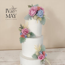 Load image into Gallery viewer, Dusty Blue - Dusty pink - Rose Cake Topper Set: Wedding Christening Decorations
