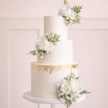 Load image into Gallery viewer, Artificial Cream Rose Cake Flowers – Eucalyptus Wedding Cake Floral Arrangement - Gypsophila Wedding
