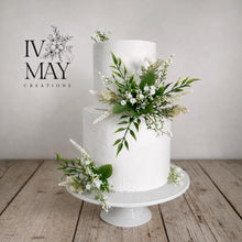 Load image into Gallery viewer, Artificial Foliage Cake Flowers -  Wild Cake Flowers: Boho Style Wedding Cake Topper - Greenery Cake arrangement with gypsophila
