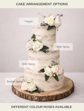 Load image into Gallery viewer, Silk Rose Cake Flowers - Cream Ivory - Soft Peach - Wedding Cake Flower Arrangement - Artificial Cake Flowers
