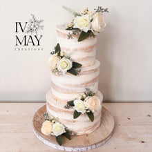 Load image into Gallery viewer, Silk Rose Cake Flowers - Cream Ivory - Soft Peach - Wedding Cake Flower Arrangement - Artificial Cake Flowers
