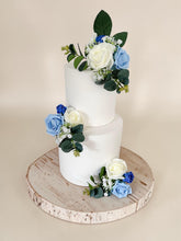 Load image into Gallery viewer, Cake Flower - Dusty Blue &amp; Ivory Foam Rose Cake Topper: Wedding Christening Flower Arrangement
