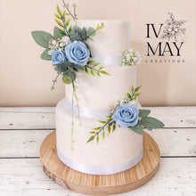 Load image into Gallery viewer, Dusty blue Wedding christening cake flower arrangement topper foam roses more colours available
