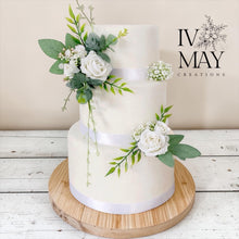 Load image into Gallery viewer, Dusty blue Wedding christening cake flower arrangement topper foam roses more colours available

