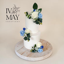 Load image into Gallery viewer, Cake Flower - Dusty Blue &amp; Ivory Foam Rose Cake Topper: Wedding Christening Flower Arrangement
