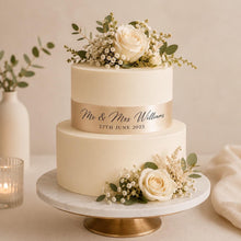 Load image into Gallery viewer, Luxury Personalised Cake Ribbon | Custom Satin Ribbon for Cakes | Wedding, Birthday, Baby Shower, Christening &amp; Anniversary Cake Decoration
