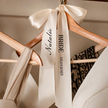 Load image into Gallery viewer, Personalised Wedding Hanger Bow | Satin Bridal Hanger Ribbon | Bride Dress Hanger Bow | Bridesmaid Gift | Wedding Morning Decor
