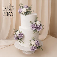 Load image into Gallery viewer, Dusty Purple Cake Flowers, Artificial Flower Cake Spray, Wedding Cake Decorations, Foam Rose Cake Flowers, Ready Made Cake Topper, Reusable
